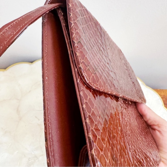 Vintage Brown Italian Snakeskin Small Bag Classic Elegant Preppy - Picture 13 of 16